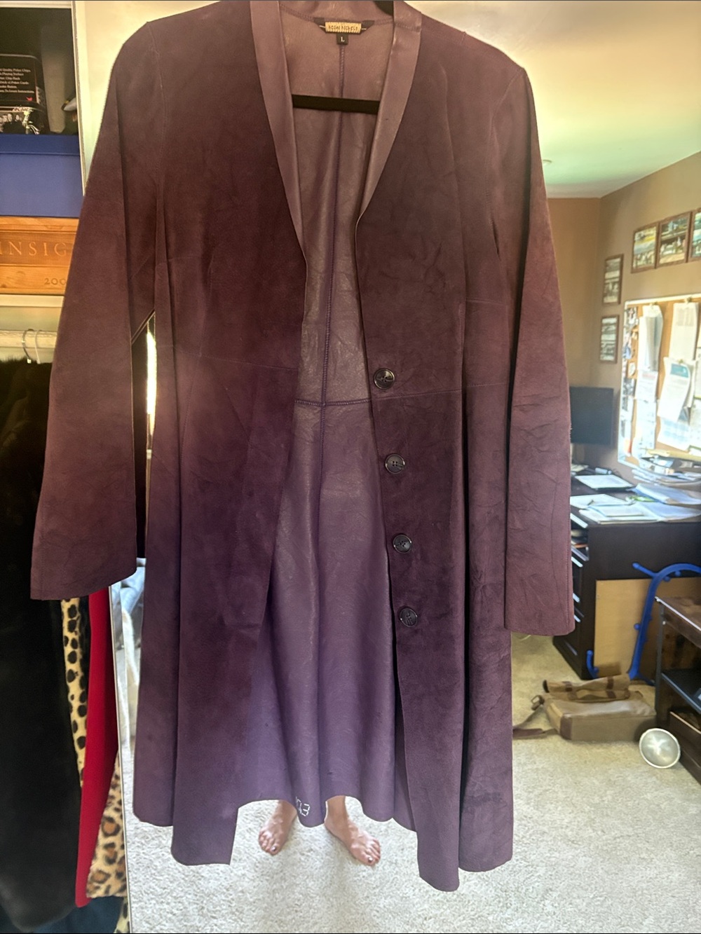 Rozae Nichols Purple Long Leather Trench Coat